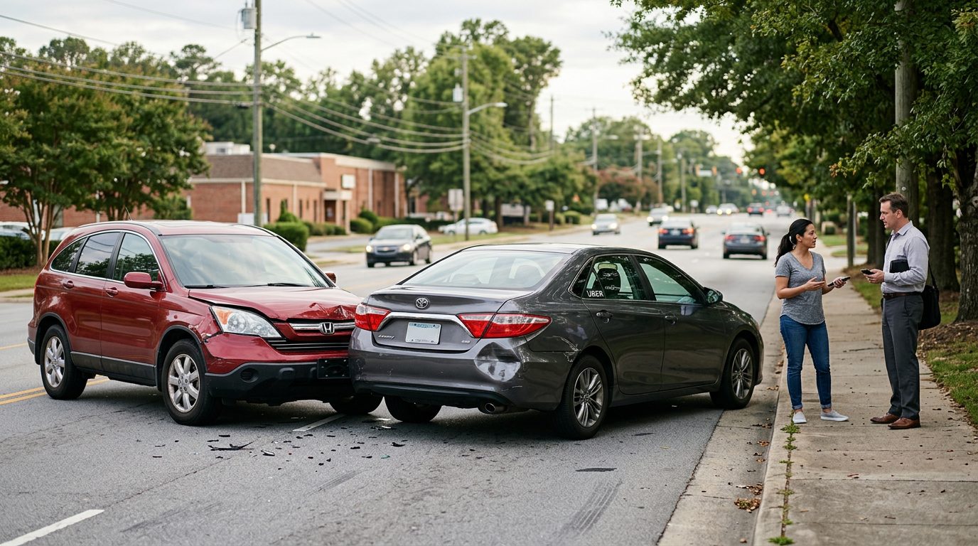 Alt text for a stock photo of a car rideshare setting in Georgia, with no injured people or medical equipment shown.
